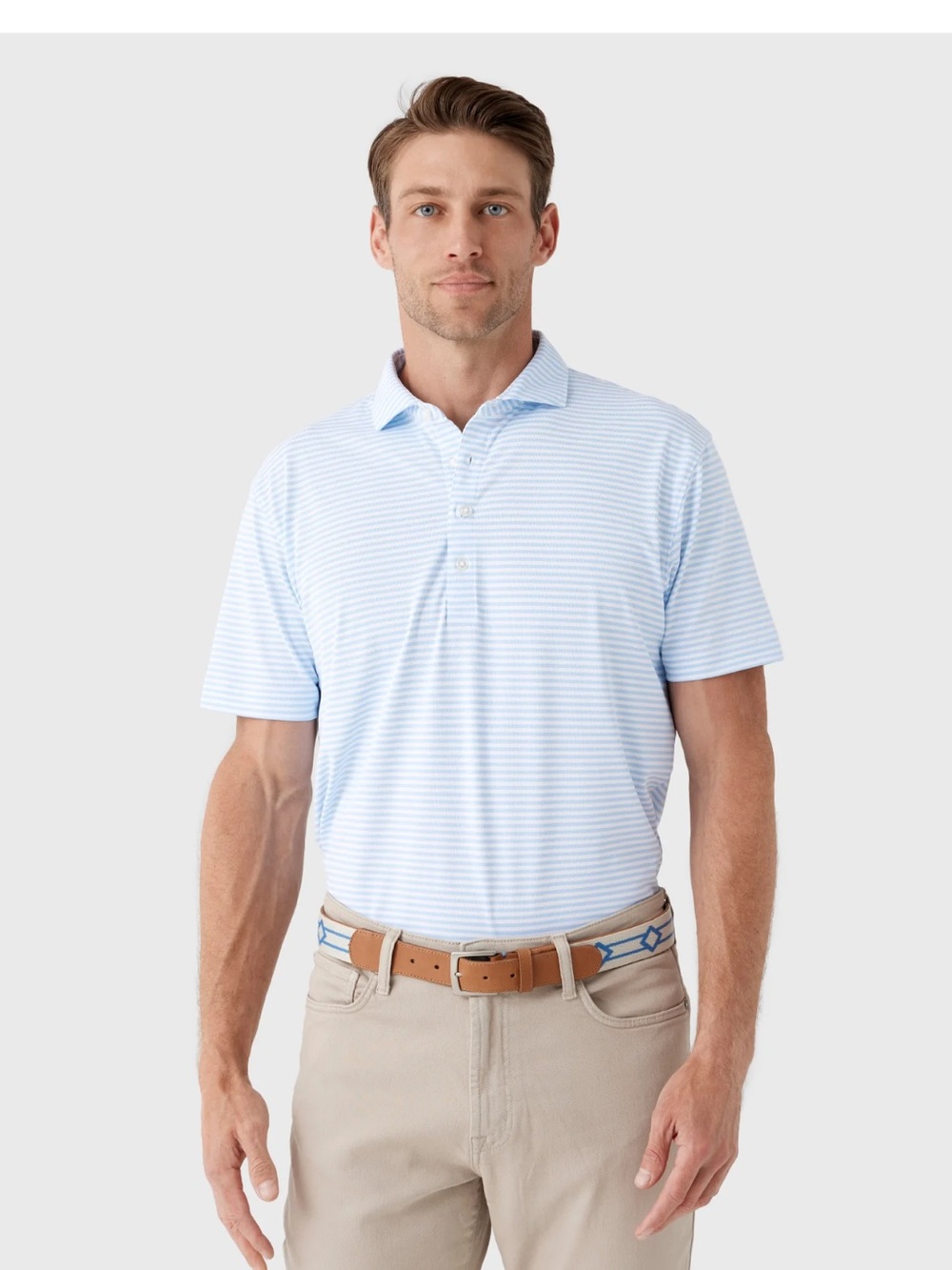 Johnnie- O Men's Light Blue Striped Polo Shirt size XL